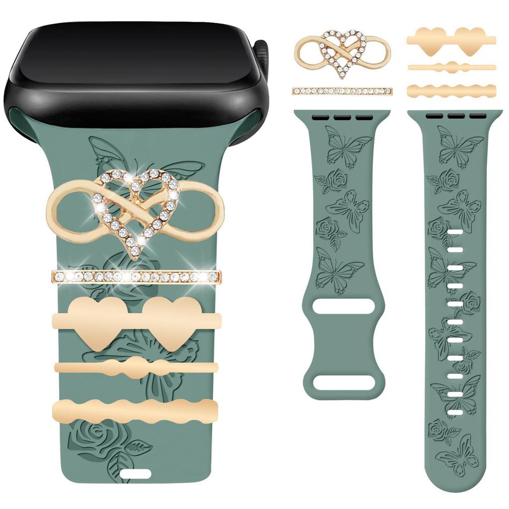 Rhinestone Charm Silicone Strap Ring for Apple Watch