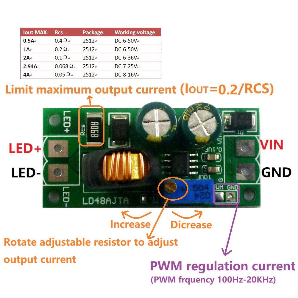 LED Driver Module LD48AJTA 72W 6-50V 1-3A PWM Regulator Current Converter LED Driver Board