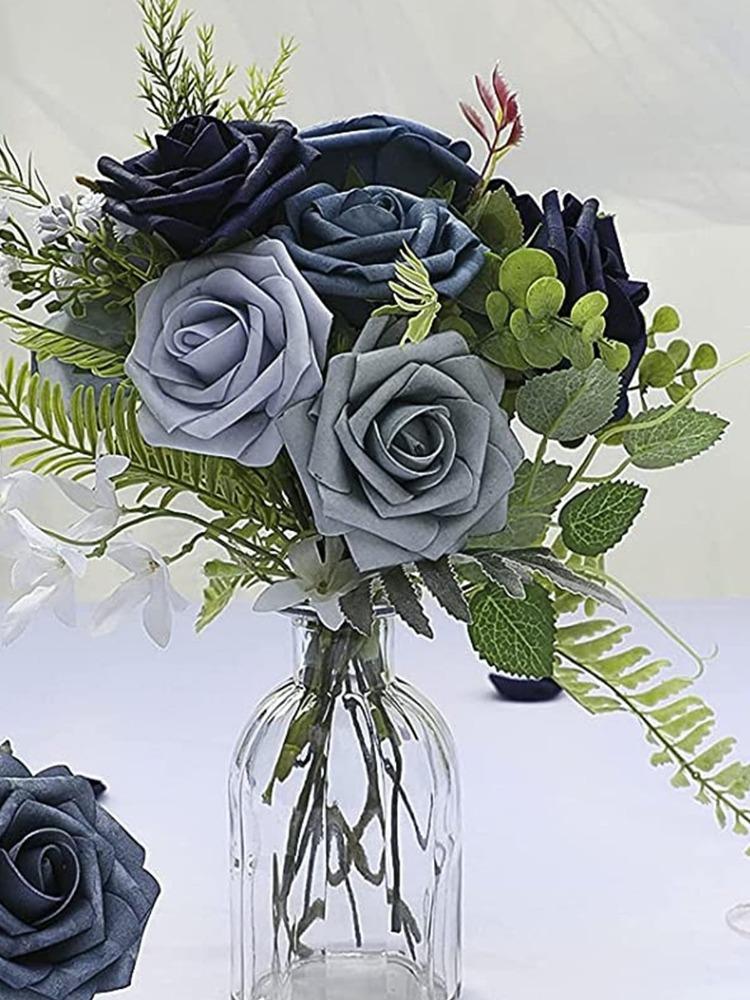 25 шт. искусственных цветов, свадебные букеты, настоящие, выглядящие как пенопластовые поддельные розы со стеблями для самостоятельного изготовления центральных цветочных композиций для вечеринок, столов, домашнего декора