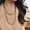 Осень и Зима Ромб Сахарный Кубик Маillard Тигровый Глаз Бусины Цепочка для Свитера Темперамент Мода Холодный Ветер Ожерелье Женское