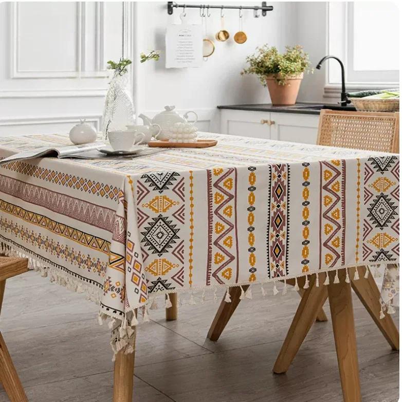 Прямоугольная скатерть с кисточками, домашний минималистичный коврик для обеденного стола, водостойкая, маслостойкая, легко чистящаяся ткань для журнального столика