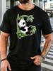Unisex Lovely Cartoon Panda On Green Bamboo Graphic Cotton Short Sleeve Tee Crew Neck Soft Male Summer Casual Breathable Street Top