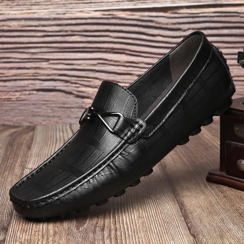 High Quality Men's Classic Black Comfortable Soft Sole Two-layer Cowhide Bean Shoes Fashionable New Men's Breathable Loafers