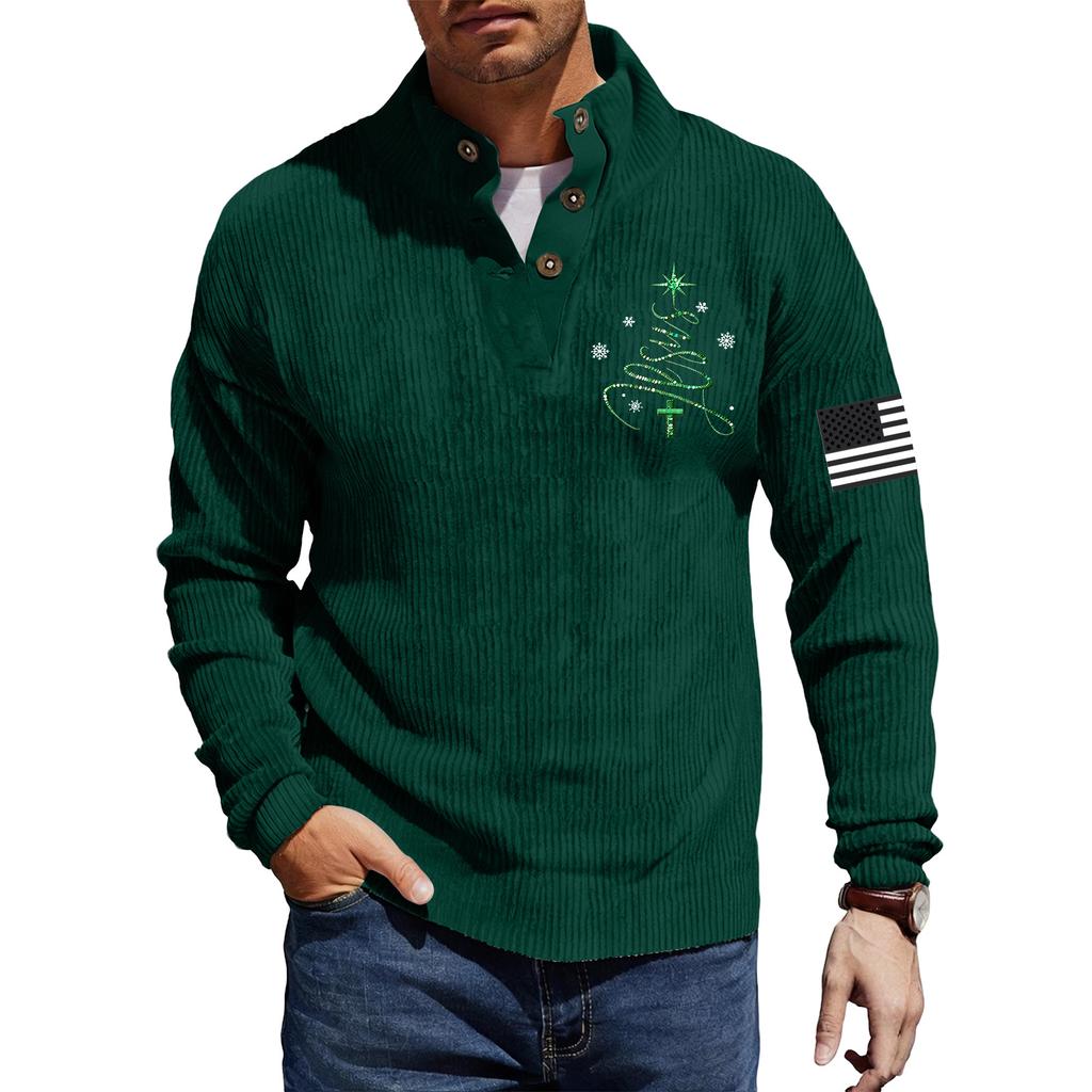 Мужская вельветовая рубашка на пуговицах с рождественским принтом