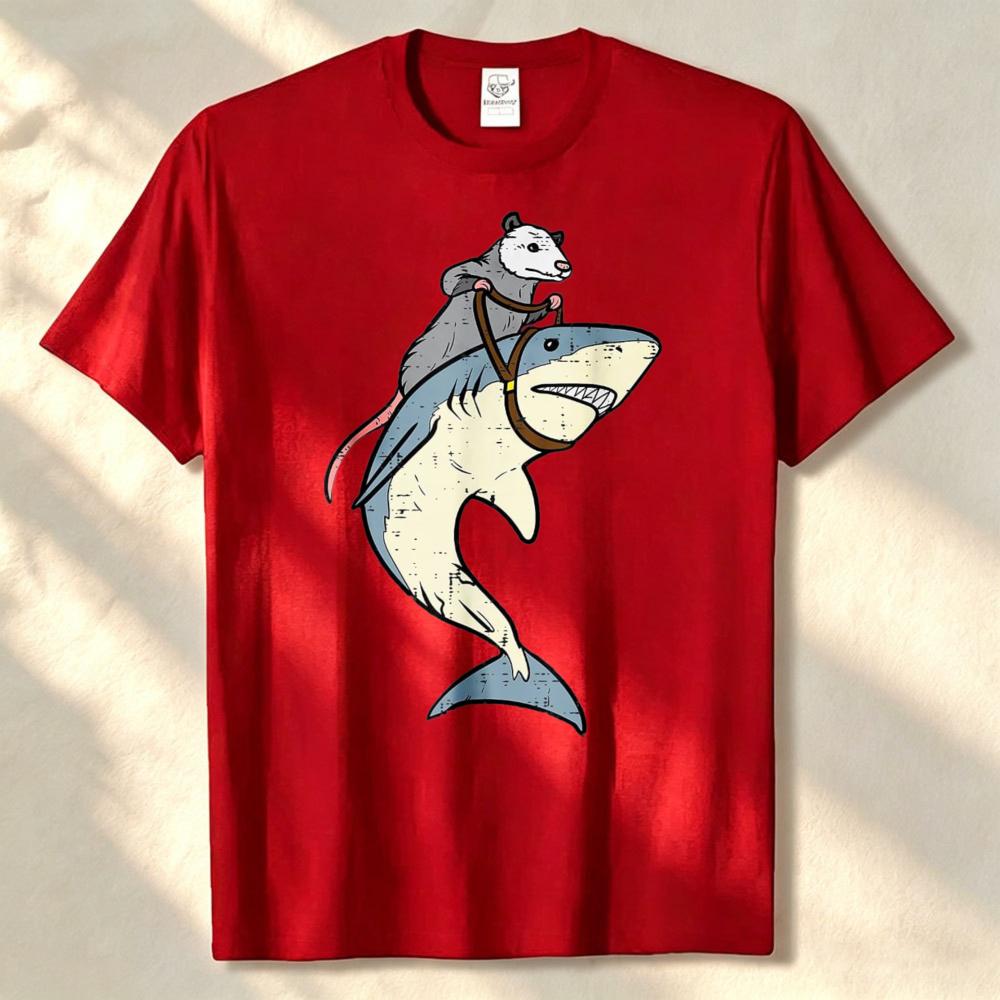 Opossum Riding Shark Fun Possum Unisex Toddler Youth TShirt Harajuku Graphic T Shirts Unisex Clothing High Quality Cotton Tees Tops