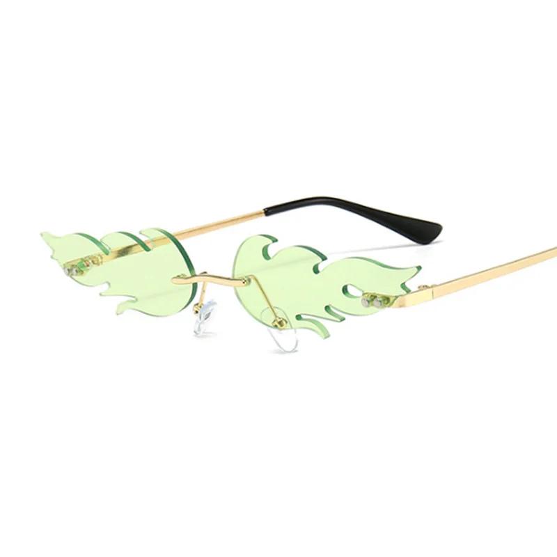Fashion Style Oval Fire Flame Sun Glasses Woman Metal Material Rimless Sun Eyeglasses Female Small Glasses Frame Ocean Mirror Luxury Design Oculos