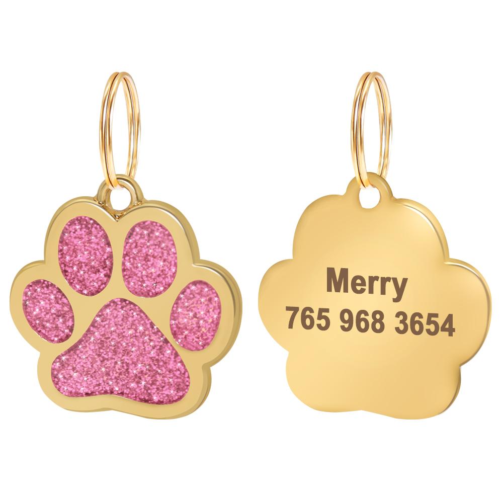 Bling Dog ID Tag Personalized Gorgeous Dog Tags for Small Medium Dog Footprint Custom Pet Name Tag Plate Collar Accessories