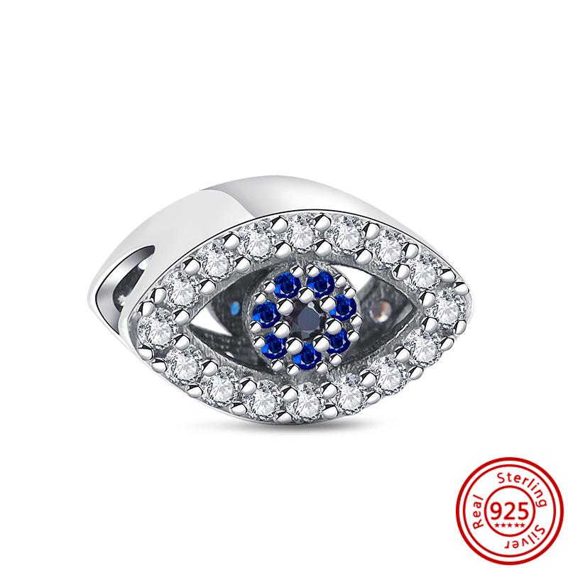 Подлинный кулон из стерлингового серебра S925 с синими глазами демона в виде ладони, круглые бусины, подходит для оригинального браслета с подвесками, женские ювелирные изделия