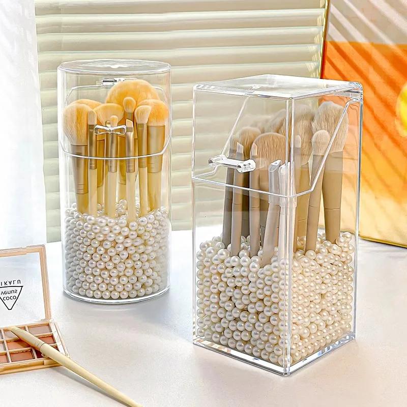 1pc Makeup Brush Storage Box, Simple and Transparent Multifunctional Makeup Brush Storage Rack, Simple, Durable and Practical