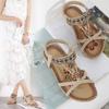 2025 Bohemian Beaded Rhinestone Flower Flat Sandals for Women Open Toe Summer Beach Casual Comfort Sandals