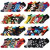 5 Pairs of Men and Women Couple Geometric Color Socks Casual Trend Boat Socks Plaid Striped Socks