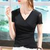 Summer Women's Short-sleeved T-shirts Solid Color Cross V-neck Slim Casual Women's Tops Ropa Plus Size