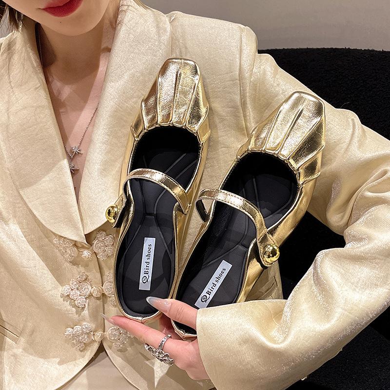 Flat-bottomed Silver Temperament Mary Jane Half-tray Single Shoes Fairy Shoes 2025 Summer and Autumn with Skirt Bag Head Half-slippers