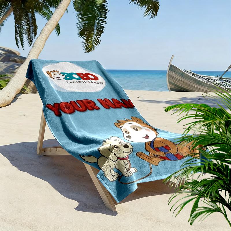 Custom Name Bobo Siebenschlfer Print Beach Towel, Large Soft Quick Dry Towel for Beach Camping Swimming