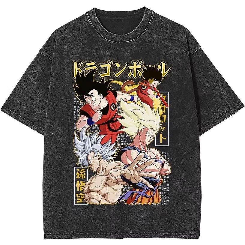 Dragon Ball 2026 Summer Vintage Washed Cotton T Shirt Oversized Streetwear Son Goku Evolution From Kid To Super Saiyan