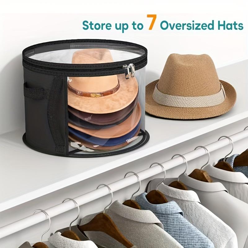 Clear Portable Collapsible Hat Storage Organizer With Zipper Large Front Window Design Fabric Material Hand Washable Holds 7 Oversized Hats