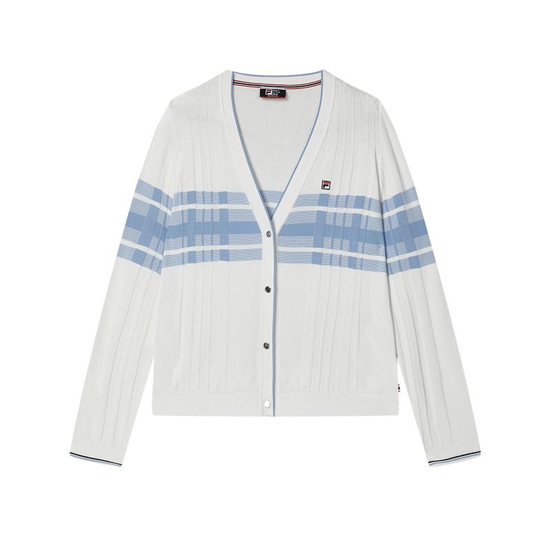 Fila Modern Heritage Series Elegant Texture Knitted Cardigan Women Cardigans Standard-White F11W421412FWT