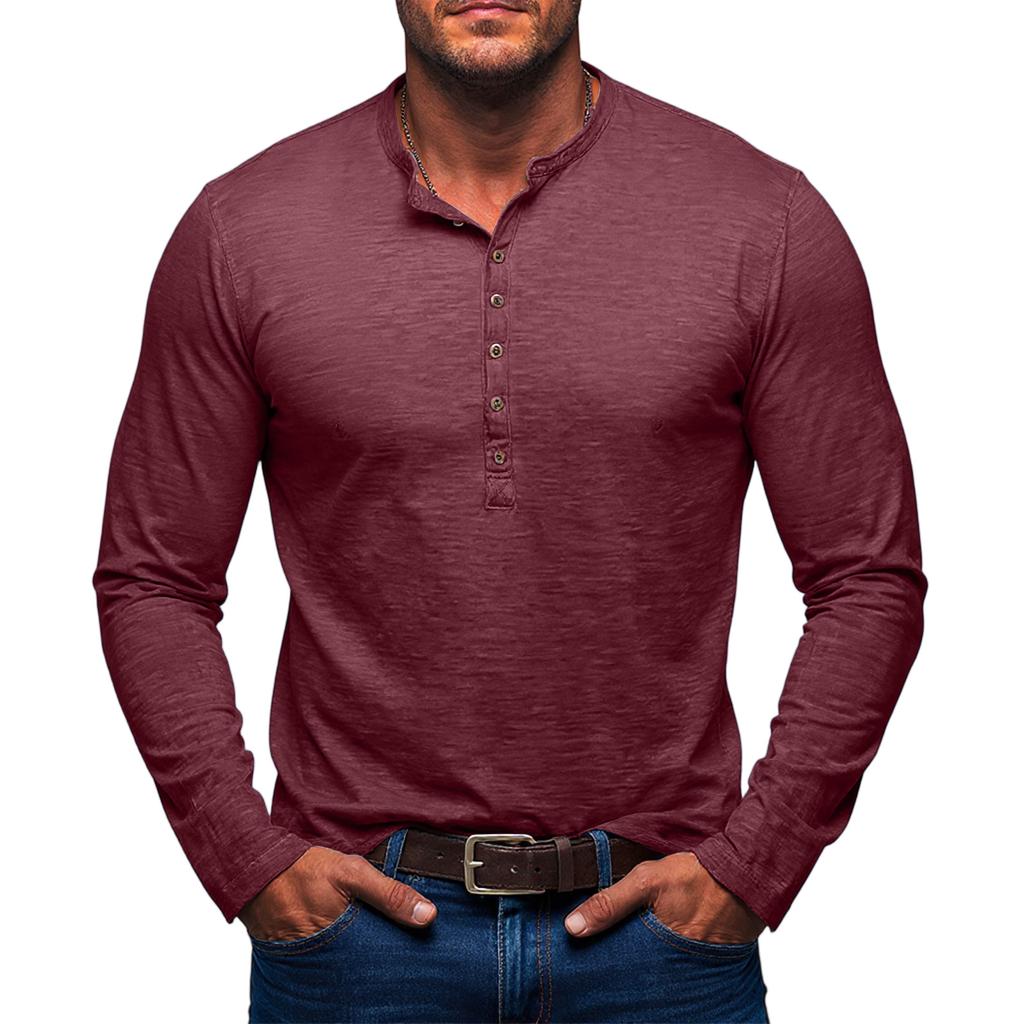 Men'S Button Up Long Sleeved Fashionable Casual Sports Top