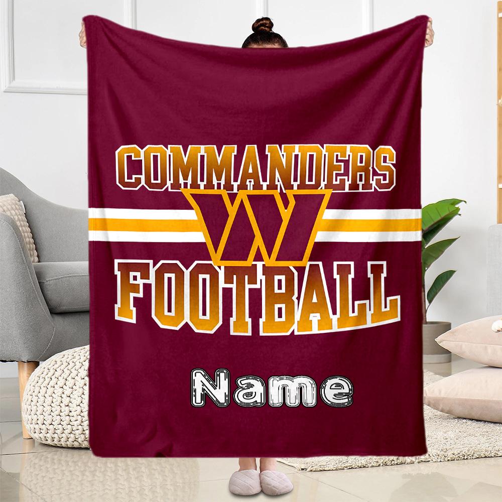Commanders Football Team Personalized Text Blanket Gift Customizable Blanket Soft Warm Cozy Perfect for Nap Home Decor Seaside Living Room