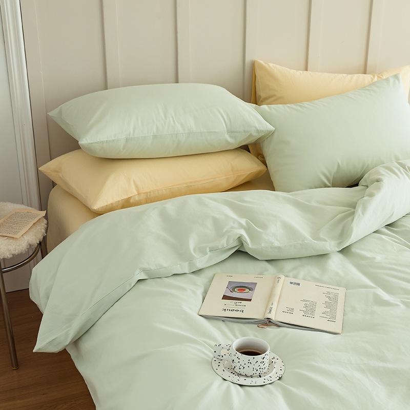 Сплошной цвет в скандинавском стиле, комплект из четырех предметов из чистого хлопка, простыня из хлопка, пододеяльник, простой комплект из трех предметов, пододеяльник
