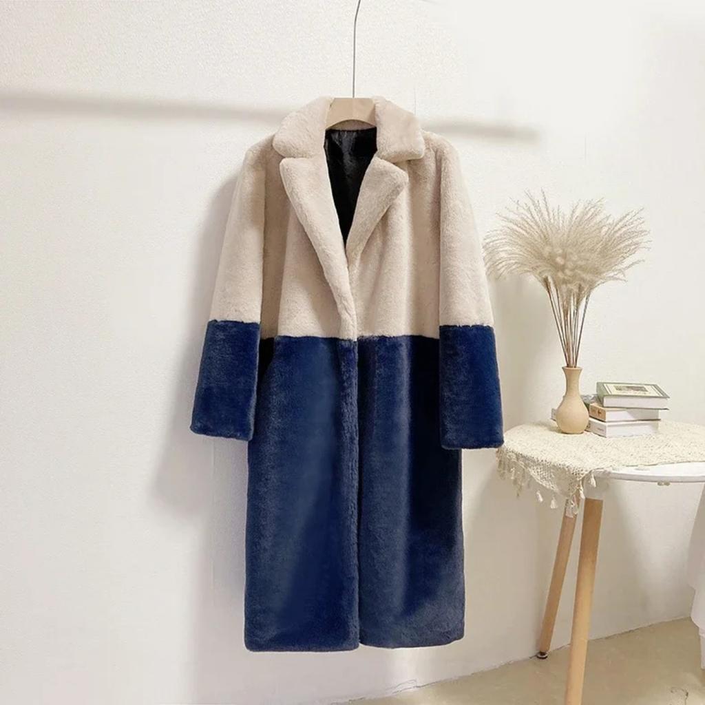 Winter Women High Quality Faux Rabbit Luxury Long Fur Coat Lapel OverCoat Thick Warm Female Plush Jacket Large Size 5XL