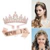 Birthday Crown with Sash for Women Girls Birthday Party Rhinestone Tiara Shoulder Wrap Set Birthday Party Props Supplies