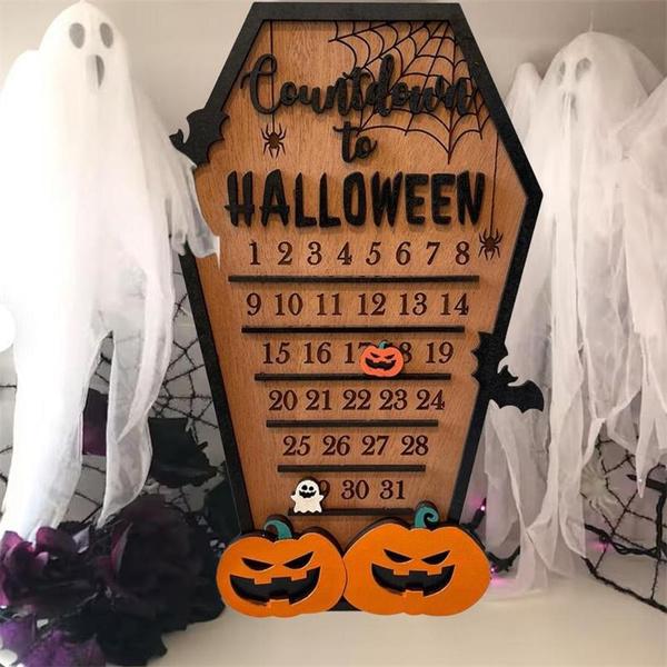 Halloween Countdown Calendar Wooden Sign for Decoration