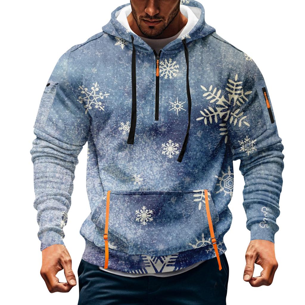 Мужская толстовка с капюшоном на молнии до середины, повседневная спортивная с рождественским принтом