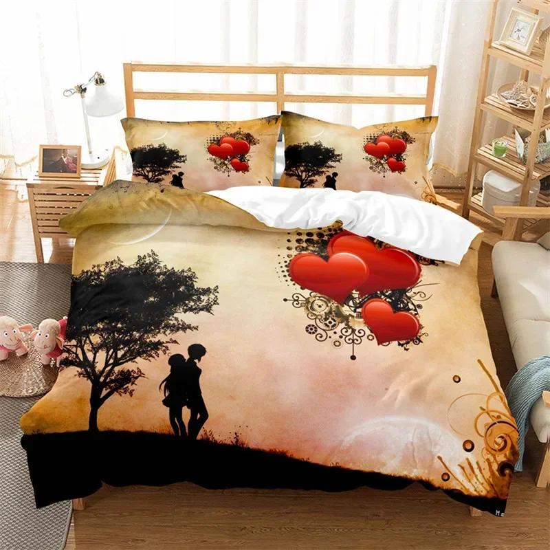 Luxury New 3D Print Love Heart Duvet Cover Microfiber Luxury Romantic Theme Bedding Set King Queen For Couple Valentine'S Day