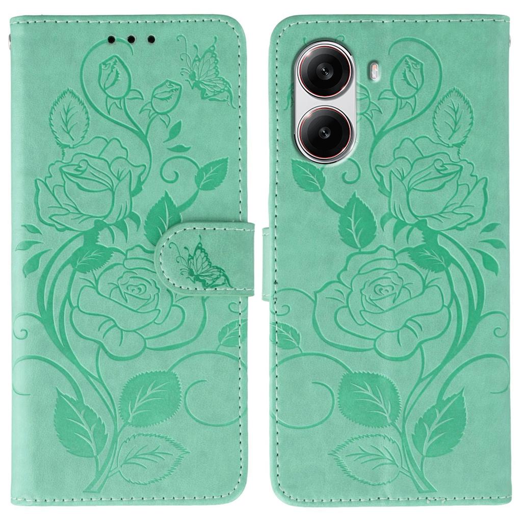 For Xiaomi Poco X7 Pro 5G Case Wallet Stand Imprinted Rose Butterfly PU Leather Phone Cover