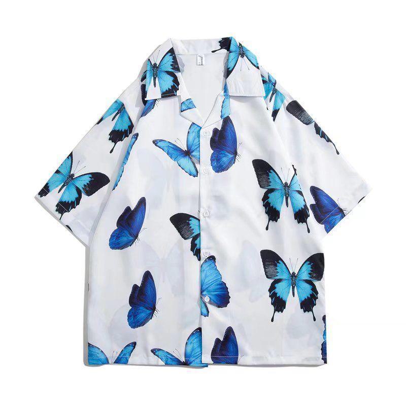 Гавайская рубашка унисекс в стиле Гонконга с цветочным принтом в стиле ретро – стильный, свободный дизайн с короткими рукавами