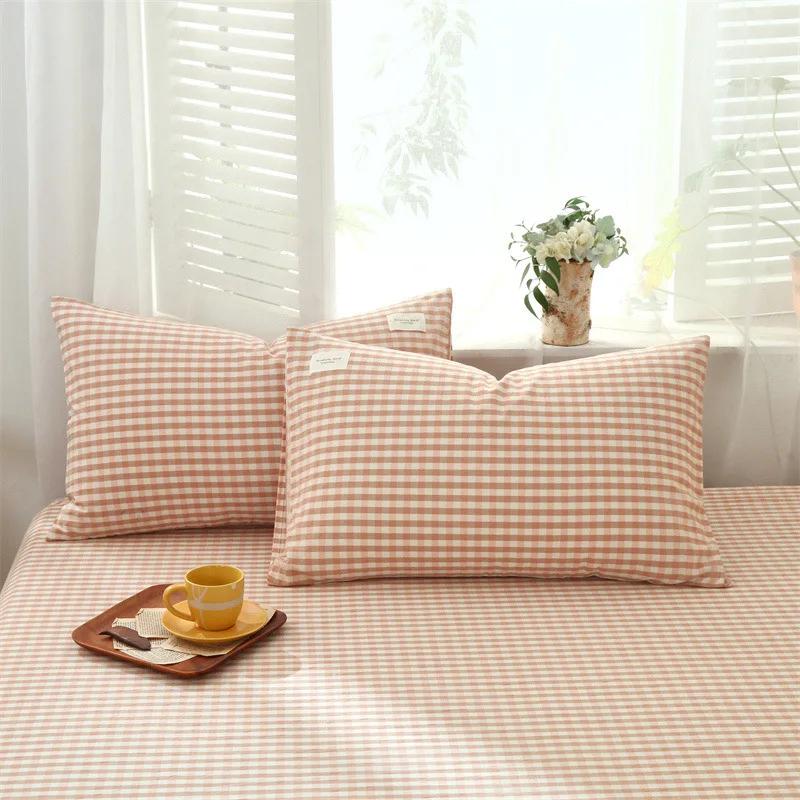 1 Pair Solid Color Plaid Printed Pillowcase Soft Cotton Throw Pillows Covers 30x50 40x60 48x74 Cushion Case for Bed Home Decor