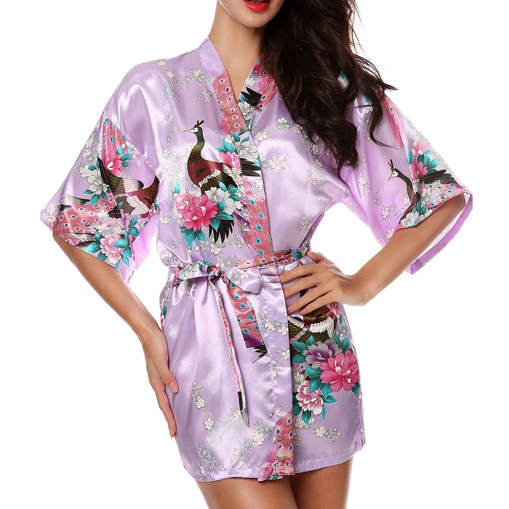 Шелковый королевский женский халат с цветочным принтом, сексуальное свадебное платье, одежда для сна, ночная рубашка, кимоно, халат