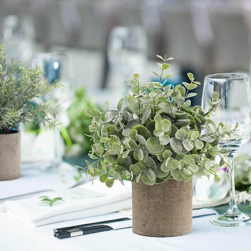 Set of 3 Faux Rosemary Plant Fake Plants Mini Potted Artificial Plants Small Artificial Eucalyptus Plants for Home Office Desk Greenery Decoration