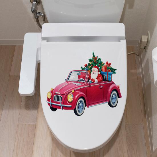 Merry Christmas Toilet Sticker Waterproof Self-adhesive PVC Living Room Bathroom Wall Santa Car Reindeer Stocking Toilet Seat Lid Decoration Decal