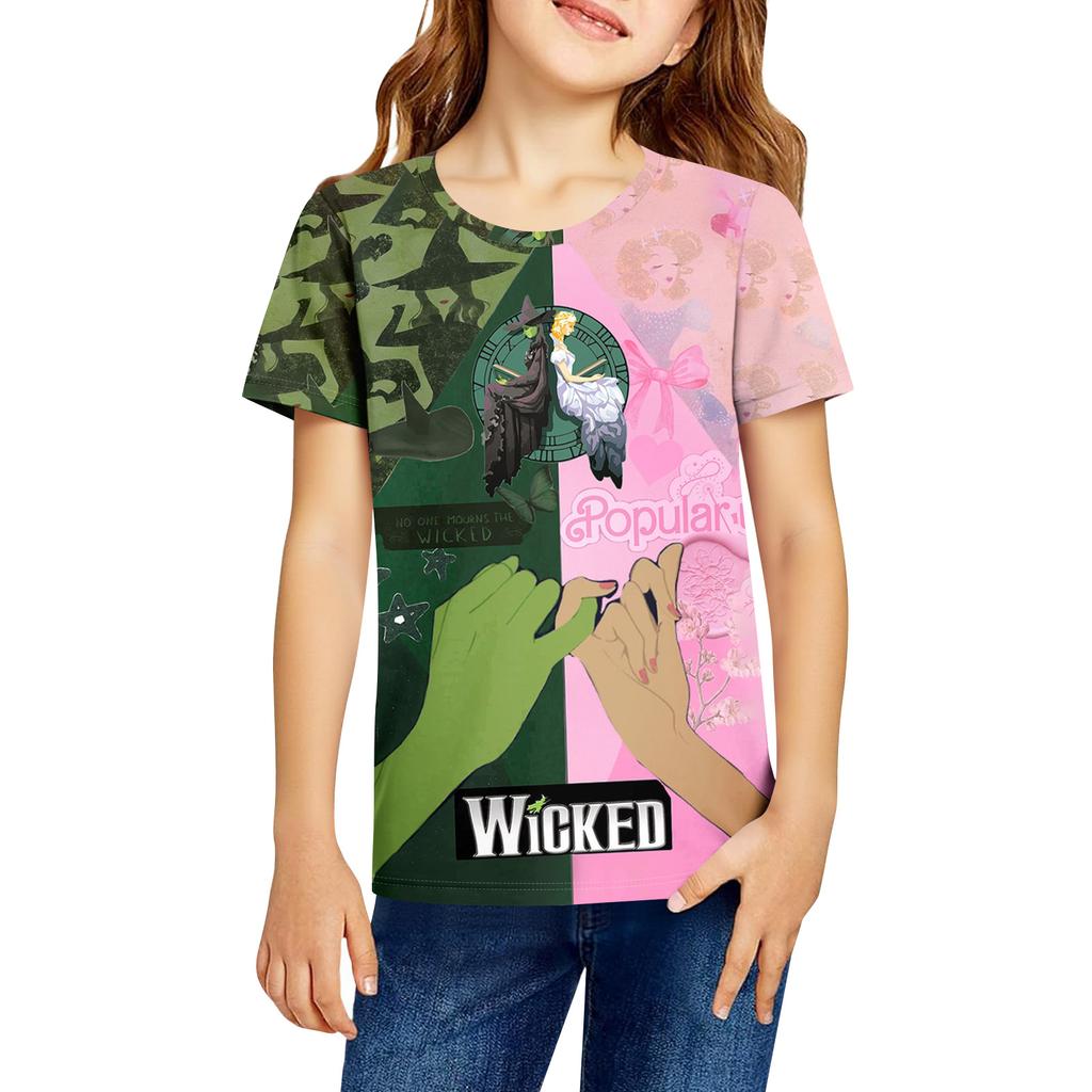 Fashionable Round Neck Short Sleeve Work Clothes Printed Tops For KID Summer Tops