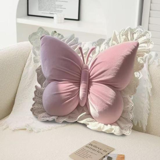Декоративная подушка-бабочка, плюшевая подушка-бабочка с кружевной оборкой, декоративная подушка для спальни, для дивана в гостиной, кровати, автомобиля