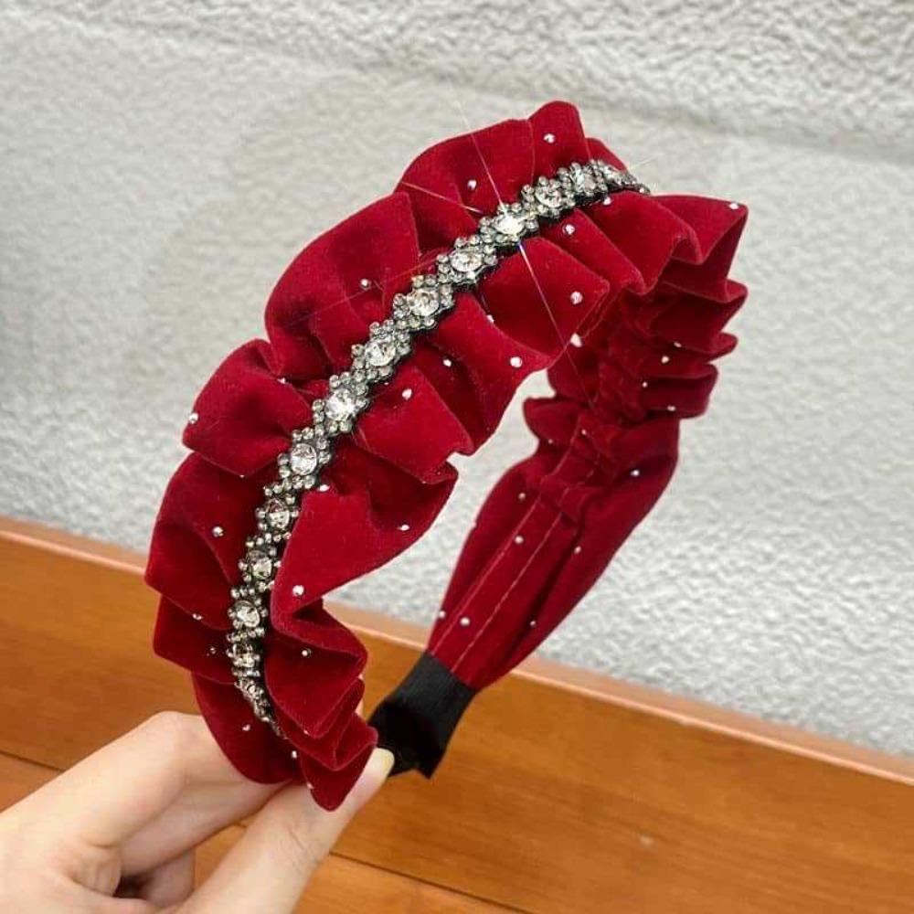 Elegant Shiny Rhinestone Headband Sweet Women Sequin Hairband Velvet Pleated Hair Hoop Female