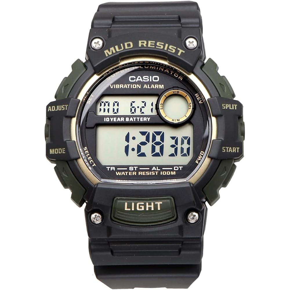 Casio Стандартные цифровые мужские часы TRT-110H-1A2V Черный Золотой Вибрирующий Будильник Устойчивые к Грязи