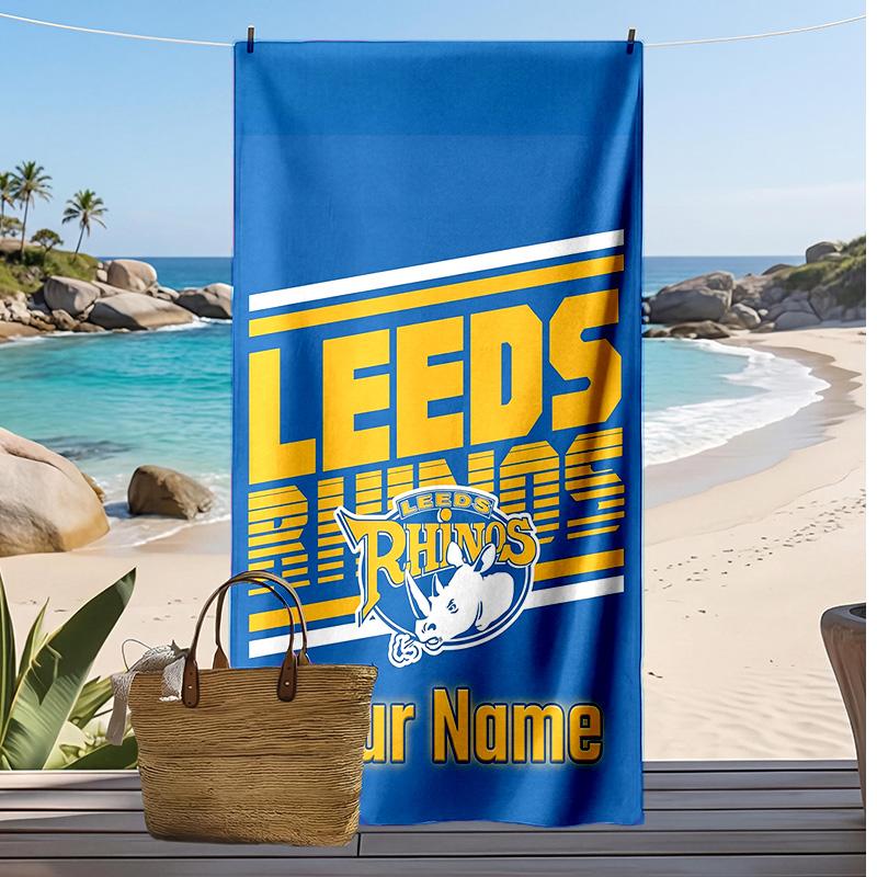 Leeds Rhinos Custom Beach Towel, Print Your Name Text Lightweight Absorbent Towel for Swimming Travel