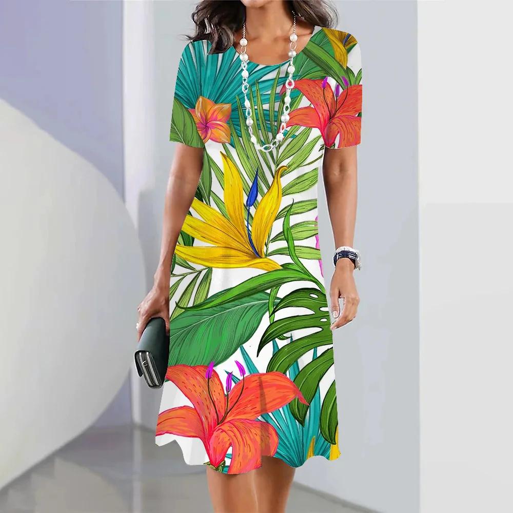 Hawaii Coconut Tree Print Women's Dresses Vacation Long Dresses Female Clothing Summer One-piece Dress