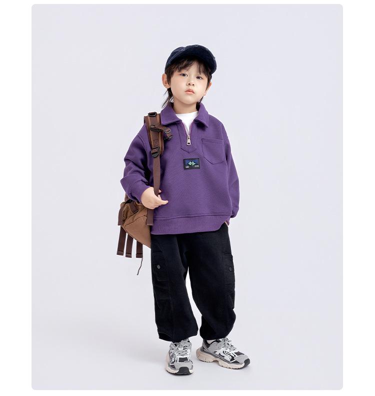 Boys' Turn-Down Collar Sweatshirt - 2025 Spring/Autumn Fashion, Long-Sleeved Pullover for Children