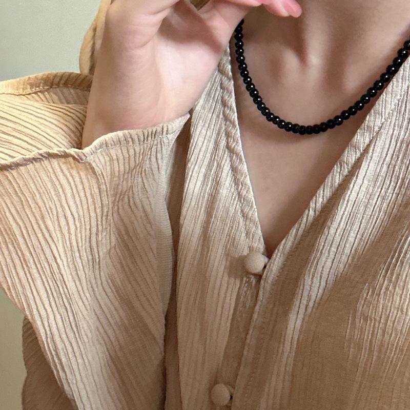 S925 Sterling Silver Fever With The Same Black Agate Necklace, The Same Style Can Be Stacked With Beaded Collarbone Chain