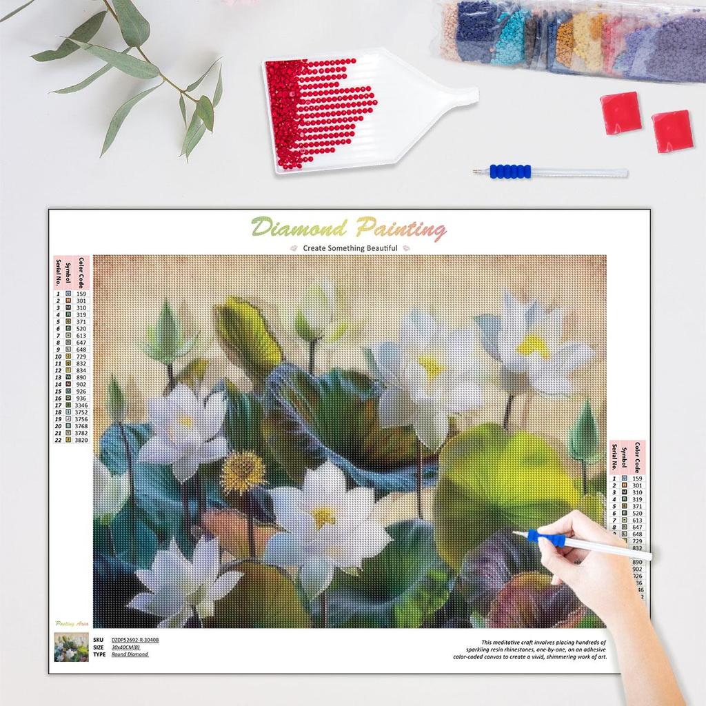 5D алмазная живопись Лотос, вышивка крестиком, распродажа, полная круглая Алмазная вышивка, цветочная мозаика, ремесленный домашний декор 30x40 см/12x16 дюймов