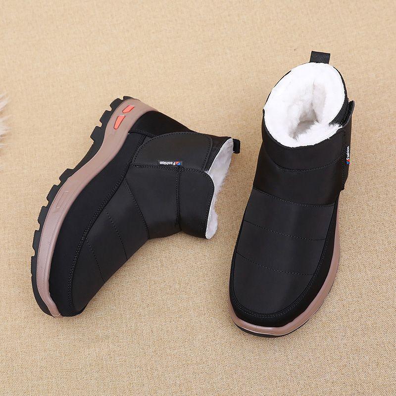 Зимняя мужская обувь из чистой шерсти и хлопка с флисом и утолщенным мехом, интегрированные кроссовки для папы, нескользящие ботинки для снега среднего и пожилого возраста