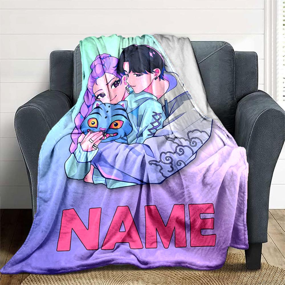 Customizable KPop Demon Hunters42 Throw Blanket – Personalized Name, All-Season Cozy Snug Blanket, Machine Washable, Personalized Blanket