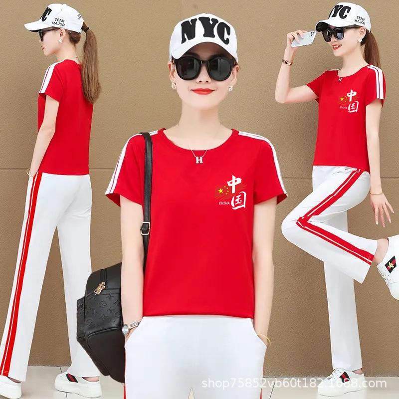 Summer popular new square dance team performance clothes casual loose and comfortable short-sleeved fashion sports suit women's tide