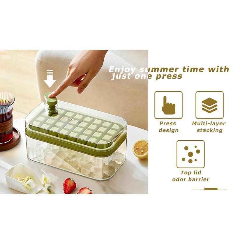 1 шт., пресс-форма для льда с одной кнопкой, коробка для формования льда 32/64 сетки, пластиковая форма для изготовления кубиков льда, форма для лотка для льда с коробкой для хранения с кухонным барным инструментом для прохладительных напитков