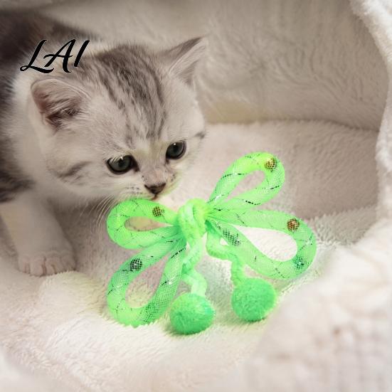 Plush Ball Teaser Toy Mesh Tube Cat Toy Butterfly Shape Interactive Chew with Bells Toys for Multi Households And Balls Flexible Indoor Cats Kittens