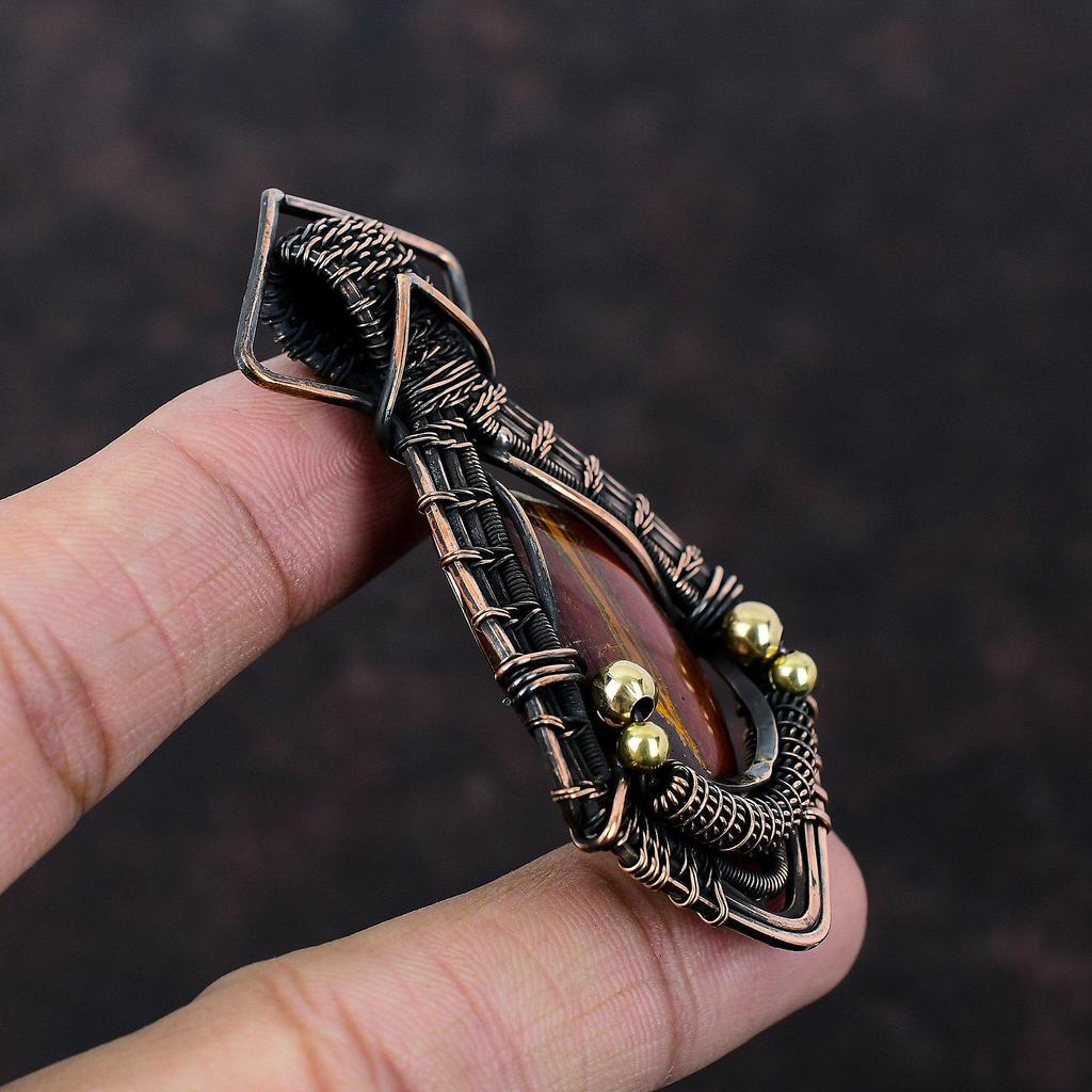 Red Snakeskin Jasper Pendant Copper Wire Wrapped Pendant Original Gemstone Jewelry Handmade Pendant Copper Wire Wrap Jewelry Gift For Mother